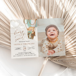 Teddy Bear, Green Hot Air Ballon, erster Geburtsta Einladung