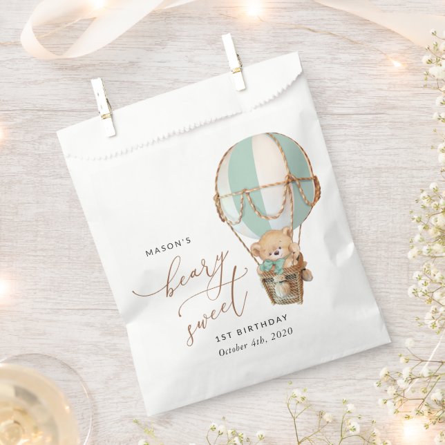 Teddy Bear, Green Hot Air Ballon, erster Geburtsta Geschenktütchen (Ausgeschnitten)