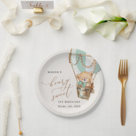 Teddy Bear, Green Hot Air Ballon, erster Geburtsta Pappteller