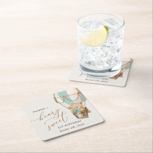 Teddy Bear, Green Hot Air Ballon, erster Geburtsta Rechteckiger Pappuntersetzer