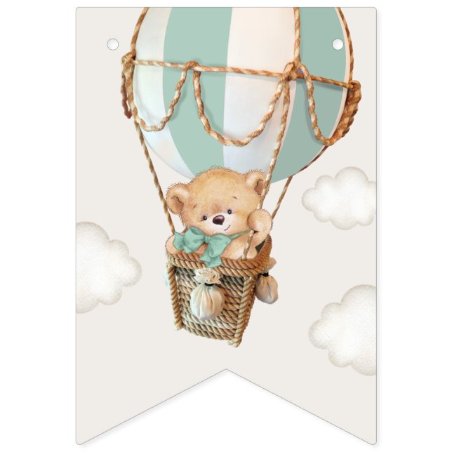 Teddy Bear, Green Hot Air Ballon, erster Geburtsta Wimpelkette (Erste Fahne)