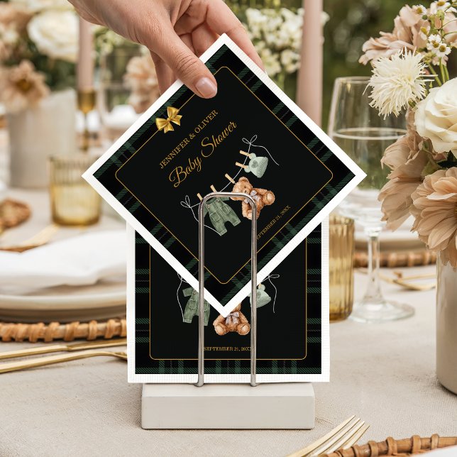 Teddy Bear Green Plaid Baby Shower  Serviette (Von Creator hochgeladen)