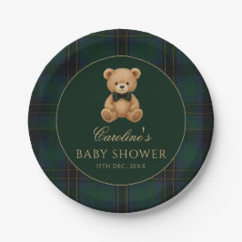 Teddy Bear Green Tartan Baby Shower Paper Plates Pappteller