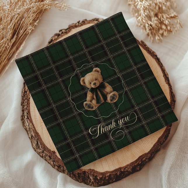 Teddy Bear Green Tartan Baby Shower  Serviette (teddy bear napkins, green tartan baby shower, preppy baby shower, polo bear theme, classic baby show)
