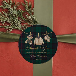 Teddy Bear Green Tartan Baby Shower Sticker