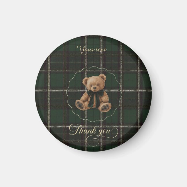 Teddy Bear Green Tartan  Magnet (Vorne)