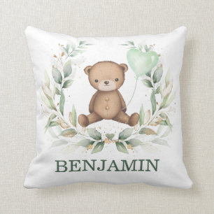 Teddy Bear Greenery Wreath Balloon Boy Kinderzimme Kissen
