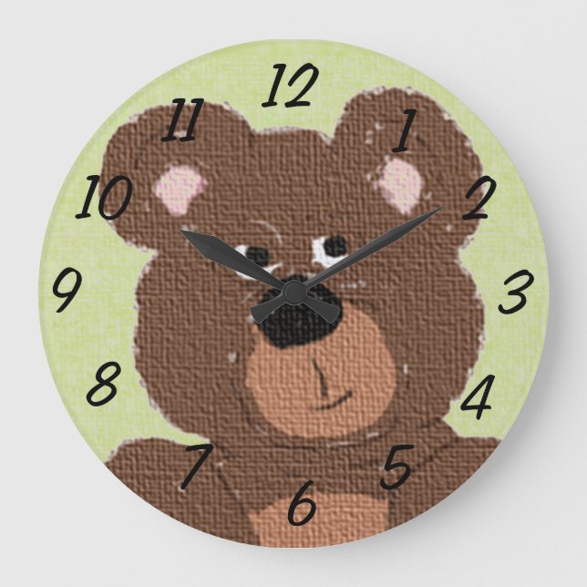 Teddy Bear (grün) Große Wanduhr (Vorderseite)