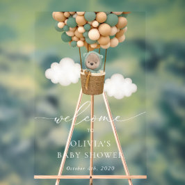 Teddy Bear, Grüne Balloons, Babydusche Willkommen Acrylschild