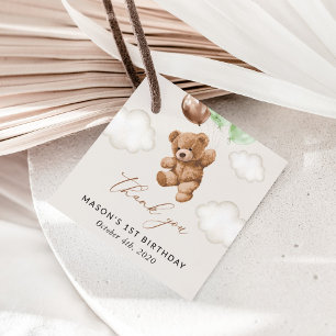 Teddy Bear, Grüne Balloons, erster Geburtstag Geschenkanhänger