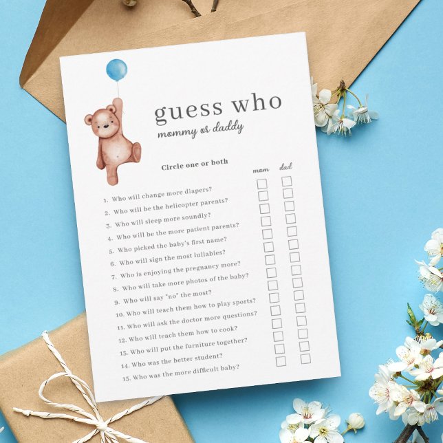 Teddy Bear Guess Who Baby Showspiel Einladung (Von Creator hochgeladen)