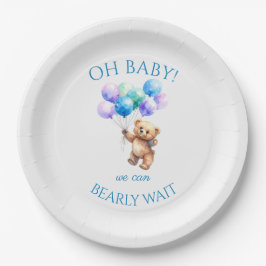 Teddy Bear hält Ballons auf Pappteller