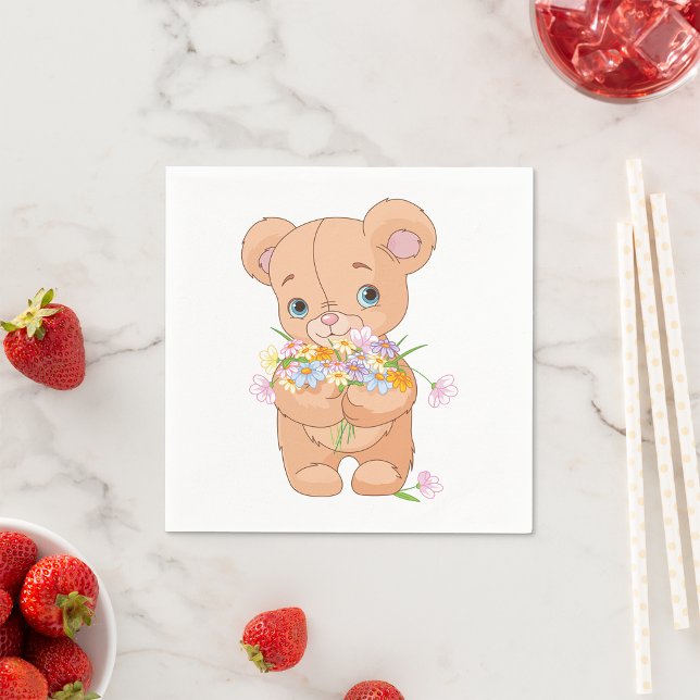 Teddy Bear hält ein Bouquet Papier Napkins Serviette (Von Creator hochgeladen)