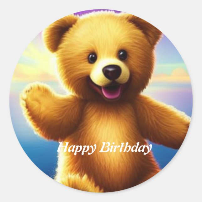 Teddy Bear Happy Birthday Classic Round Sticker (Vorderseite)