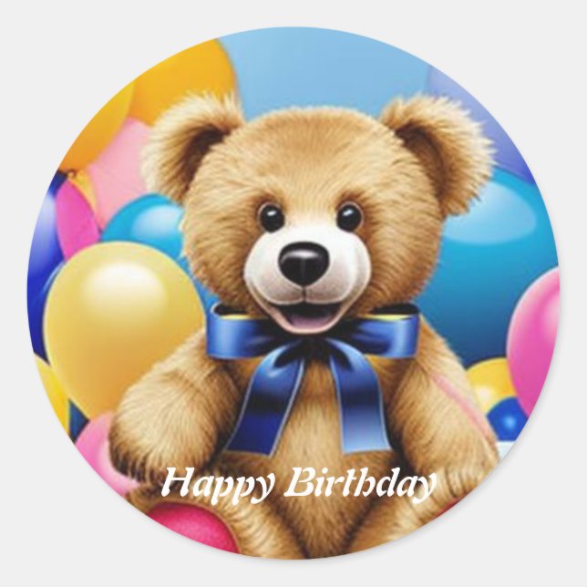 Teddy Bear Happy Birthday Classic Round Sticker (Vorderseite)