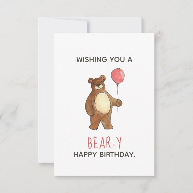 Teddy Bear Happy Birthday Red Balloon Flat Card (Vorderseite)