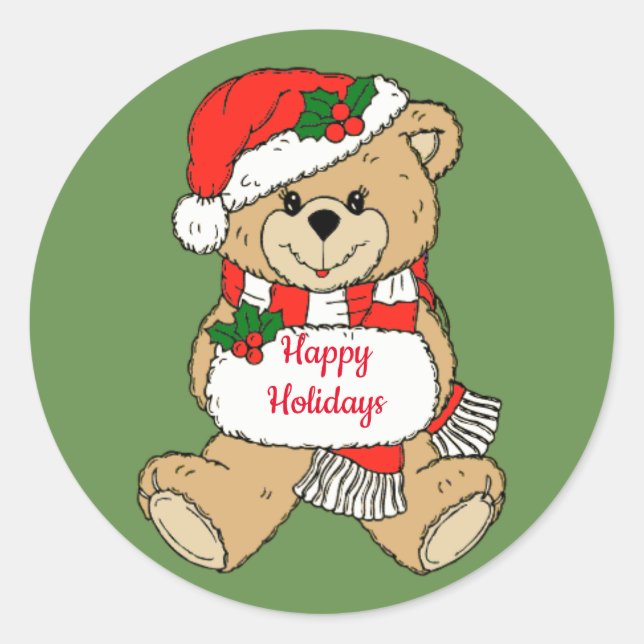 Teddy Bear Happy Holidays Runder Aufkleber (Vorderseite)