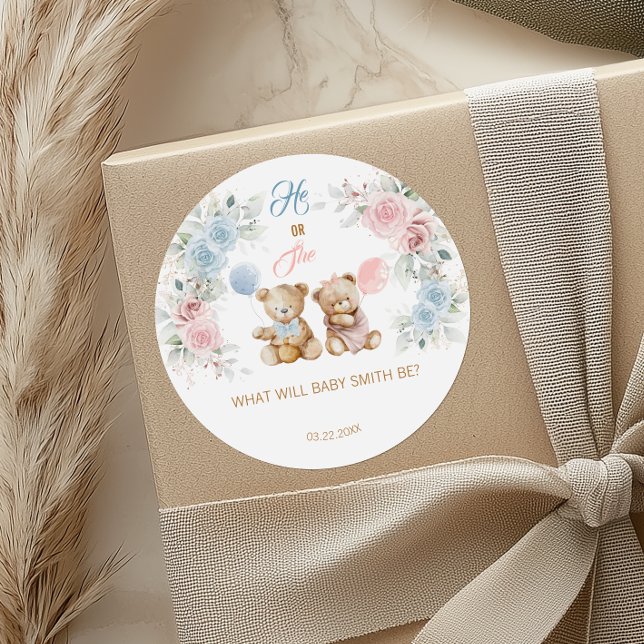 Teddy Bear He or She Gender Reveal Sticker (Von Creator hochgeladen)