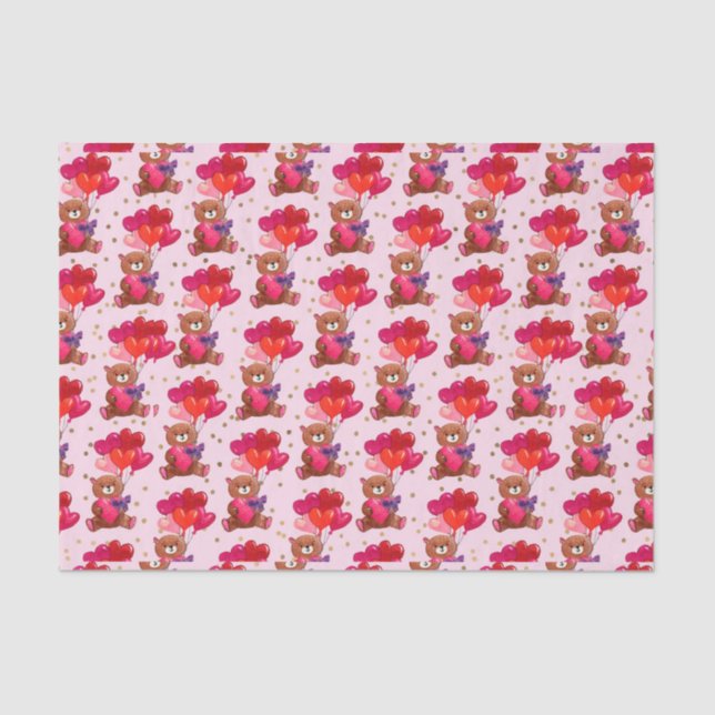 Teddy Bear Heart Balloons (Design 1 Red Series) Seidenpapier (Vorderseite)