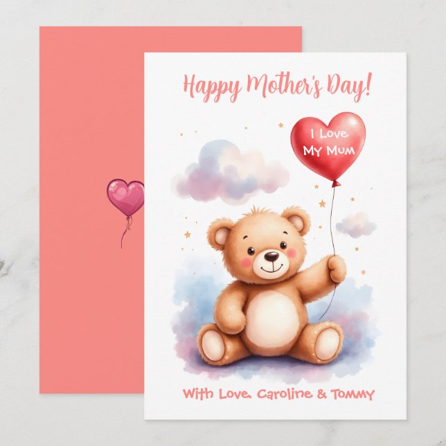 Teddy Bear Heart Mothers Day Feiertagskarte (Vorne/Hinten)