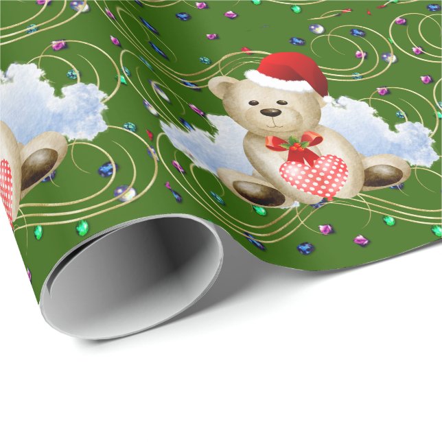 Teddy Bear & Heart Wrapping Paper Geschenkpapier (Rolleneckpunkt)