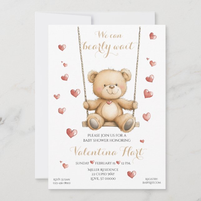 Teddy Bear Hearts Baby Shower Invitation Einladung (Vorderseite)