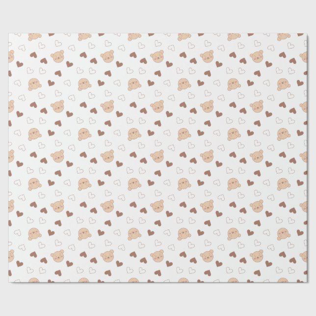 Teddy Bear Hearts Wrapping Paper Geschenkpapier (Saum)