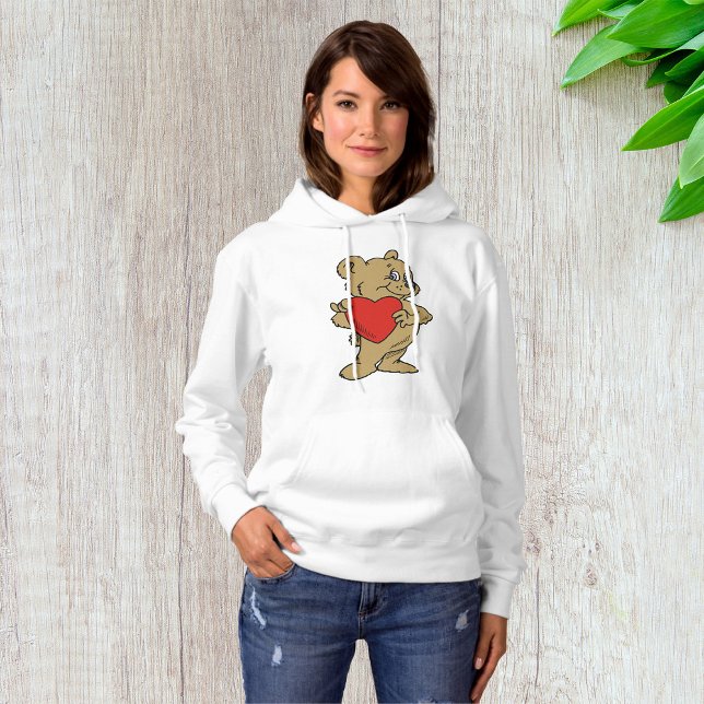 Teddy Bear Holding a Red Heart Womens Hoodie (Von Creator hochgeladen)