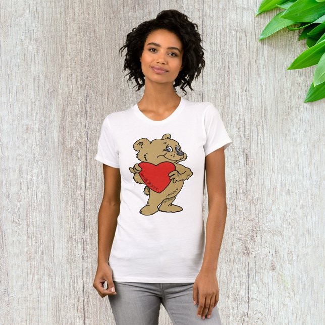 Teddy Bear Holding a Red Heart Womens T - Shirt (Von Creator hochgeladen)