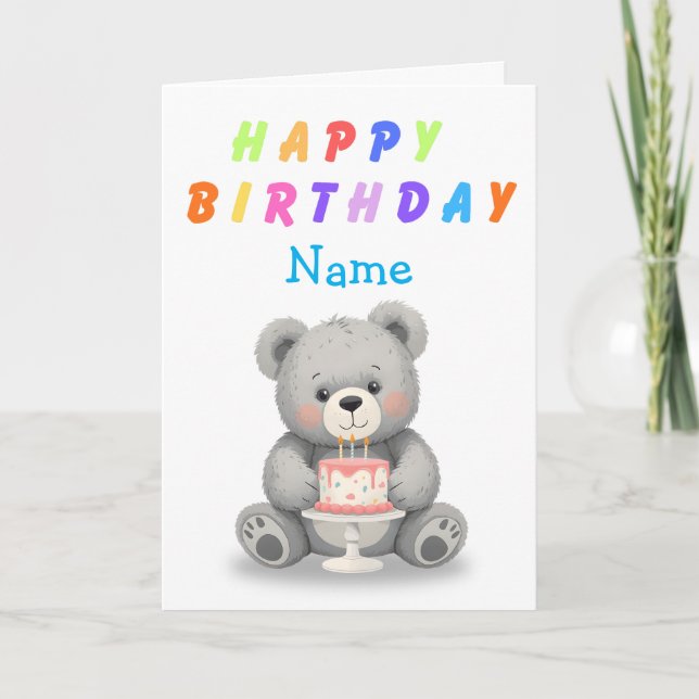 Teddy Bear Holding Birthday Cake Birthday Card Karte (Vorderseite)