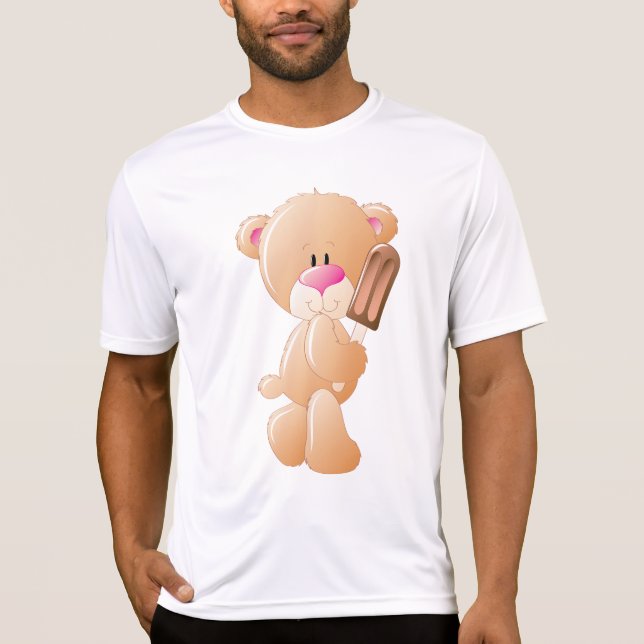 Teddy Bear Holding Chocolate Ice Cream Popsicle T-Shirt (Vorderseite)