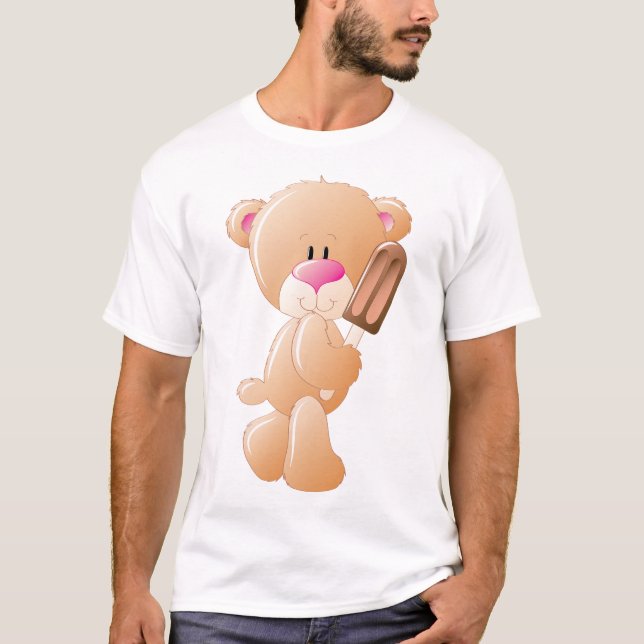 Teddy Bear Holding Chocolate Ice Cream Popsicle T-Shirt (Vorderseite)