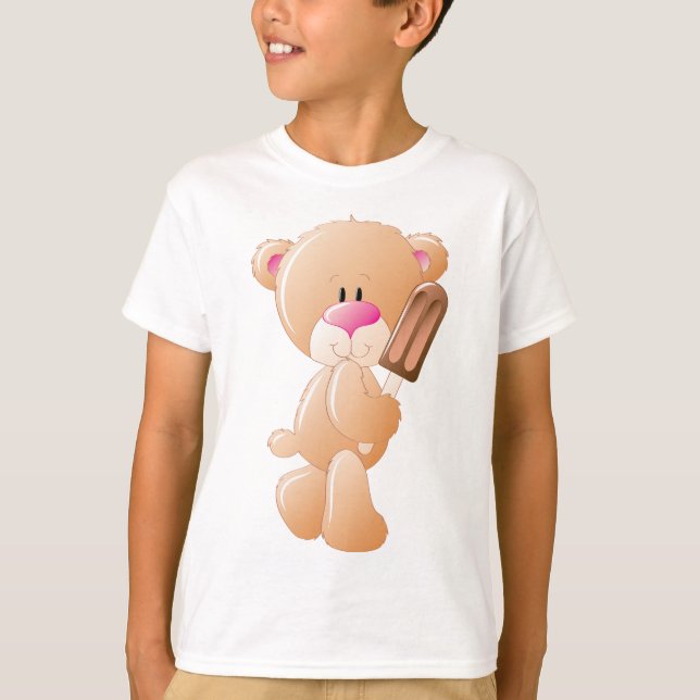 Teddy Bear Holding Chocolate Ice Cream Popsicle T-Shirt (Vorderseite)