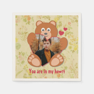 Teddy Bear Holding Heart Foto Valentinstag Serviette