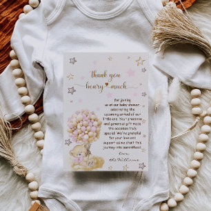 Teddy Bear Holding Pink Balloons Babydusche Dankeskarte