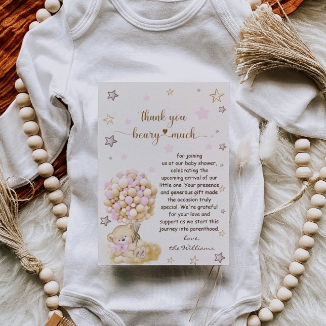 Teddy Bear Holding Pink Balloons Babydusche Dankeskarte (Von Creator hochgeladen)