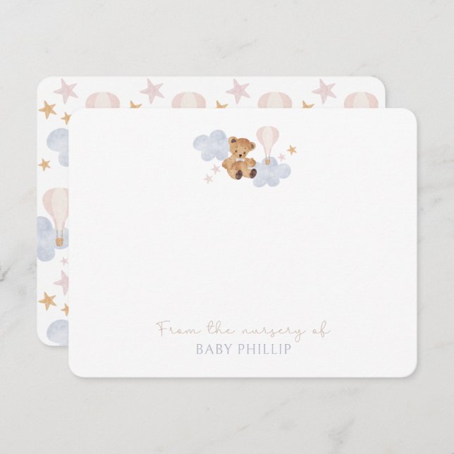 Teddy Bear & Hot Air Ballon, aus dem Kinderzimmer Einladung (Vorne/Hinten)