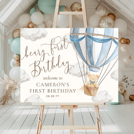Teddy Bear Hot Air Ballon Bary First Birthday Poster