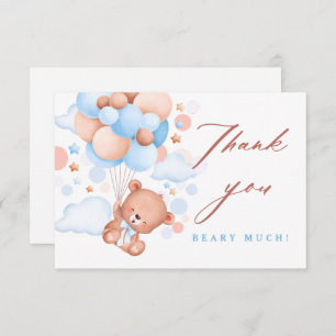 Teddy Bear Hot Air Ballon Blue Boy Flat Dankeskarte