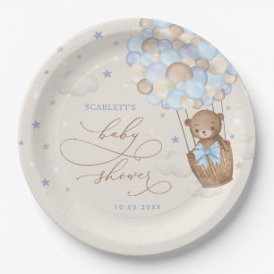 Teddy Bear Hot Air Ballon Blue Brown Babydusche Pappteller