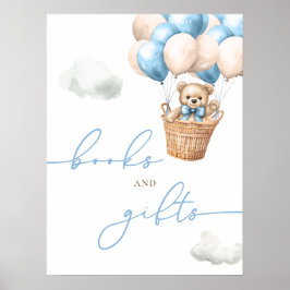 Teddy Bear Hot Air Ballon Blue Bücher und Geschenk Poster