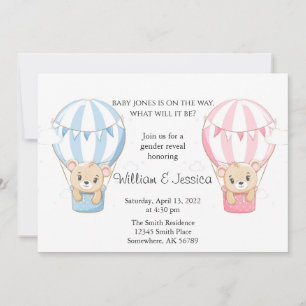Teddy Bear Hot Air Ballon Gender Reveal Einladung