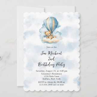 Teddy Bear Hot Air Ballon Junge jedes Alter Geburt Einladung