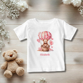 Teddy Bear Hot Air Ballon Pink Girl Personalisiert Baby T-shirt