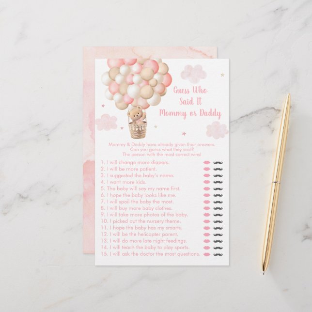 Teddy Bear Hot Air Balloon Guess Who Said It Game (Vorderseite/Rückseite Beispiel)