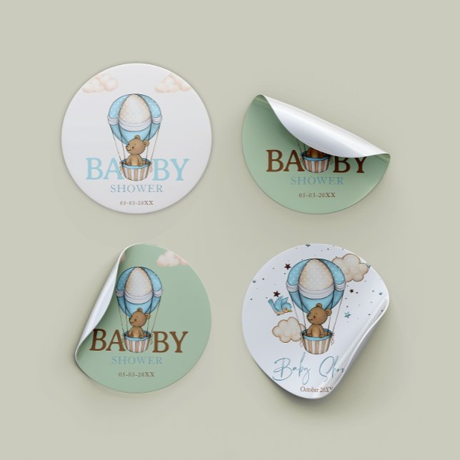 Teddy Bear Hot Balloon Babydusche warten Runder Aufkleber (Teddy bear baby shower round sticker )