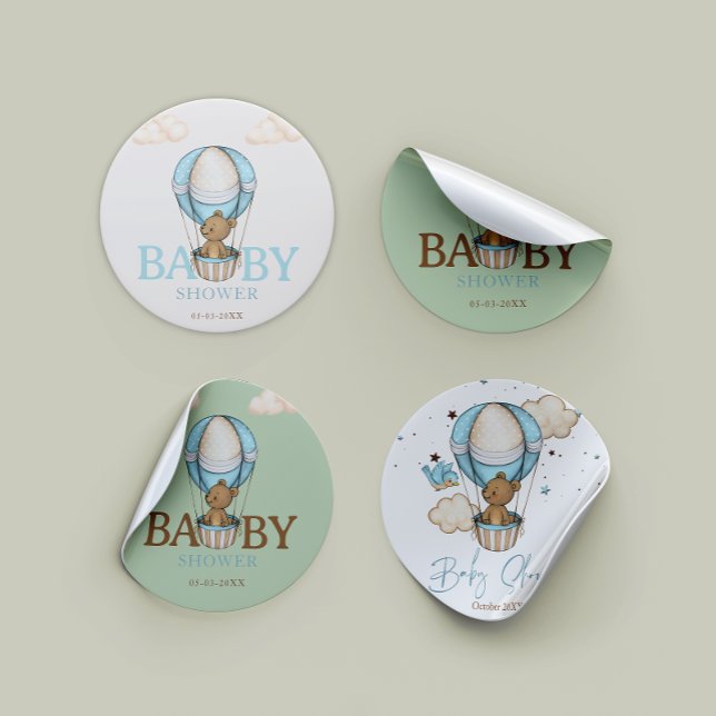 Teddy Bear Hot Balloon Babydusche warten Runder Aufkleber (Teddy bear baby shower round sticker )