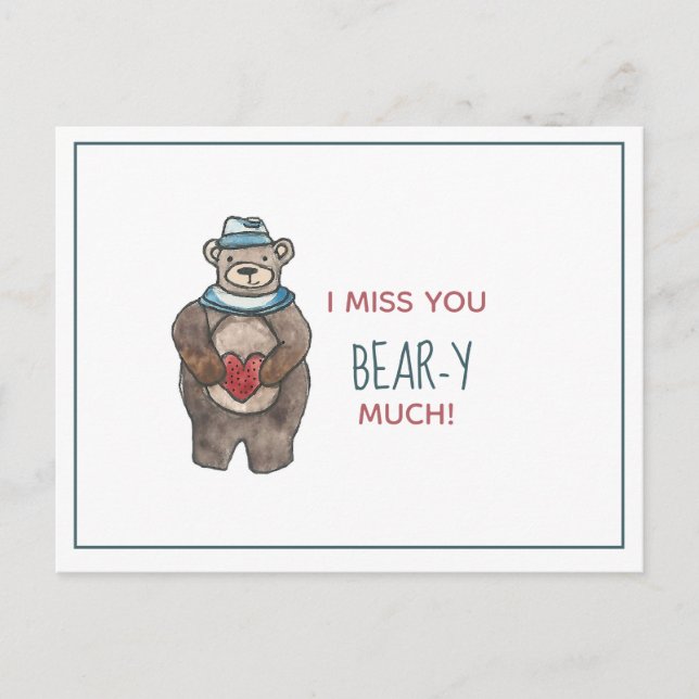 Teddy Bear Ich vermisse Sie zu viel Valentine Postkarte (Vorderseite)