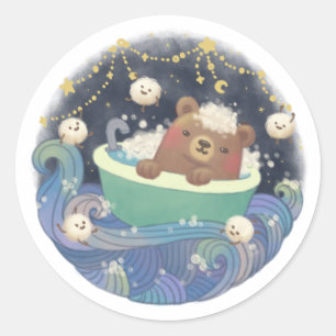 Teddy Bear im Bathtub-Boot mit flauschigen Monster Runder Aufkleber