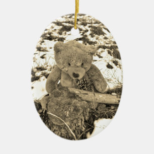 Teddy Bear im Holly-Sepia-Ton Keramik Ornament
